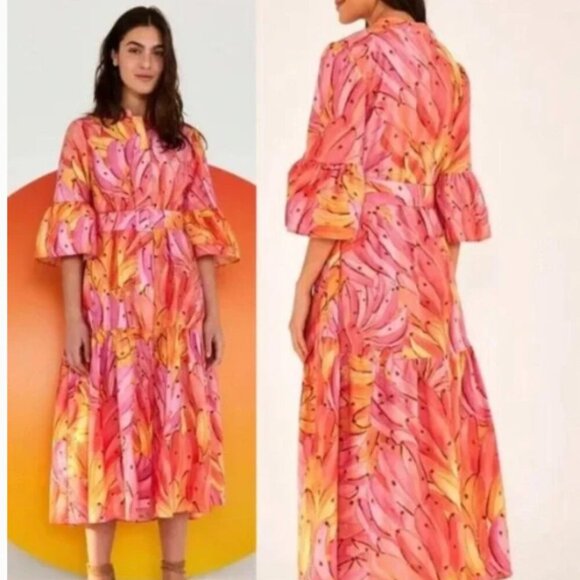 Farm Rio Pink Ombré Bananas Midi Dress - Size Medium - Picture 1 of 10